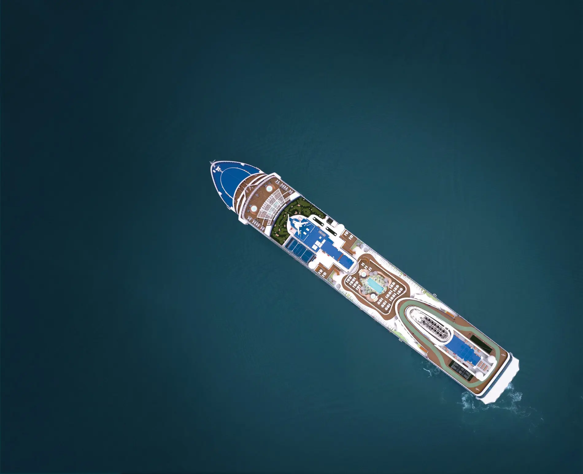Aerial view of Oceania Allura at sea