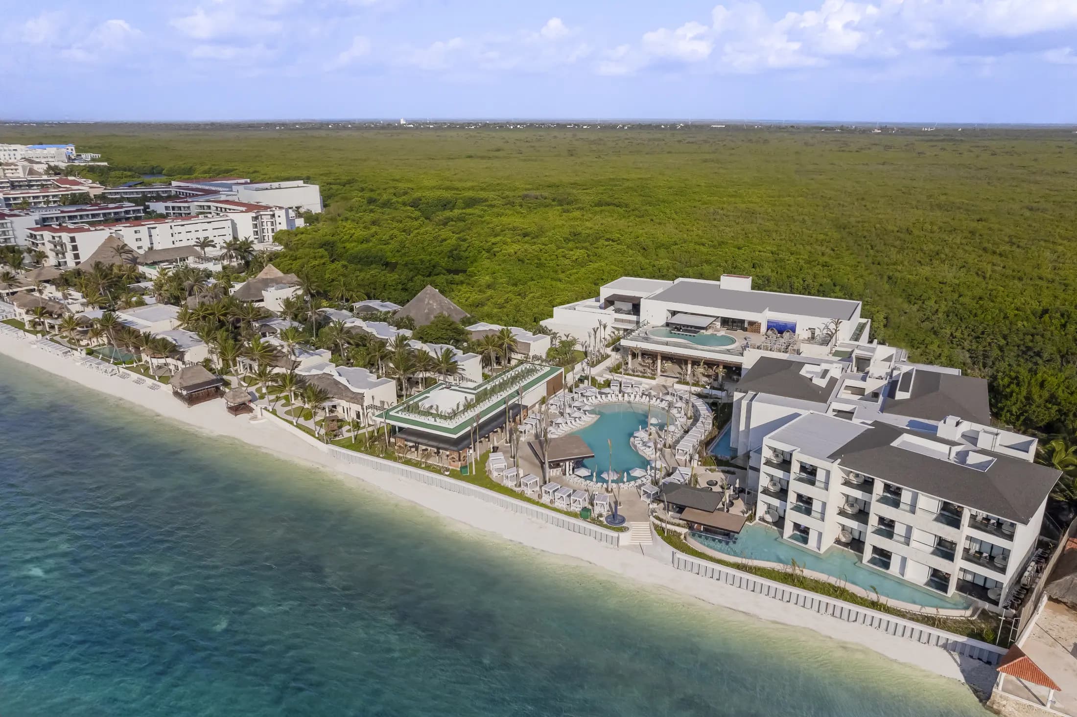 Aerial view of Desire Riviera Maya Resort on the Caribbean coast