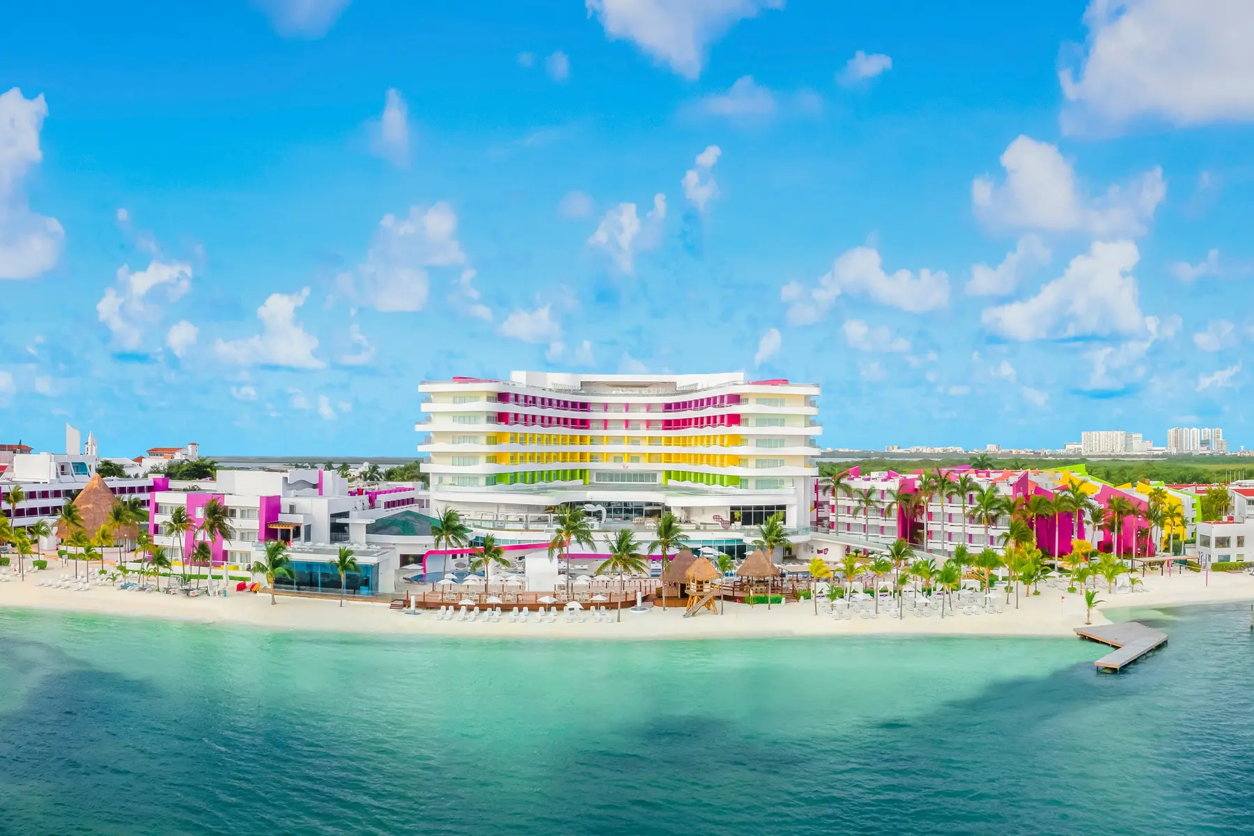 Aerial view of Temptation Cancun Resort on the Caribbean coast